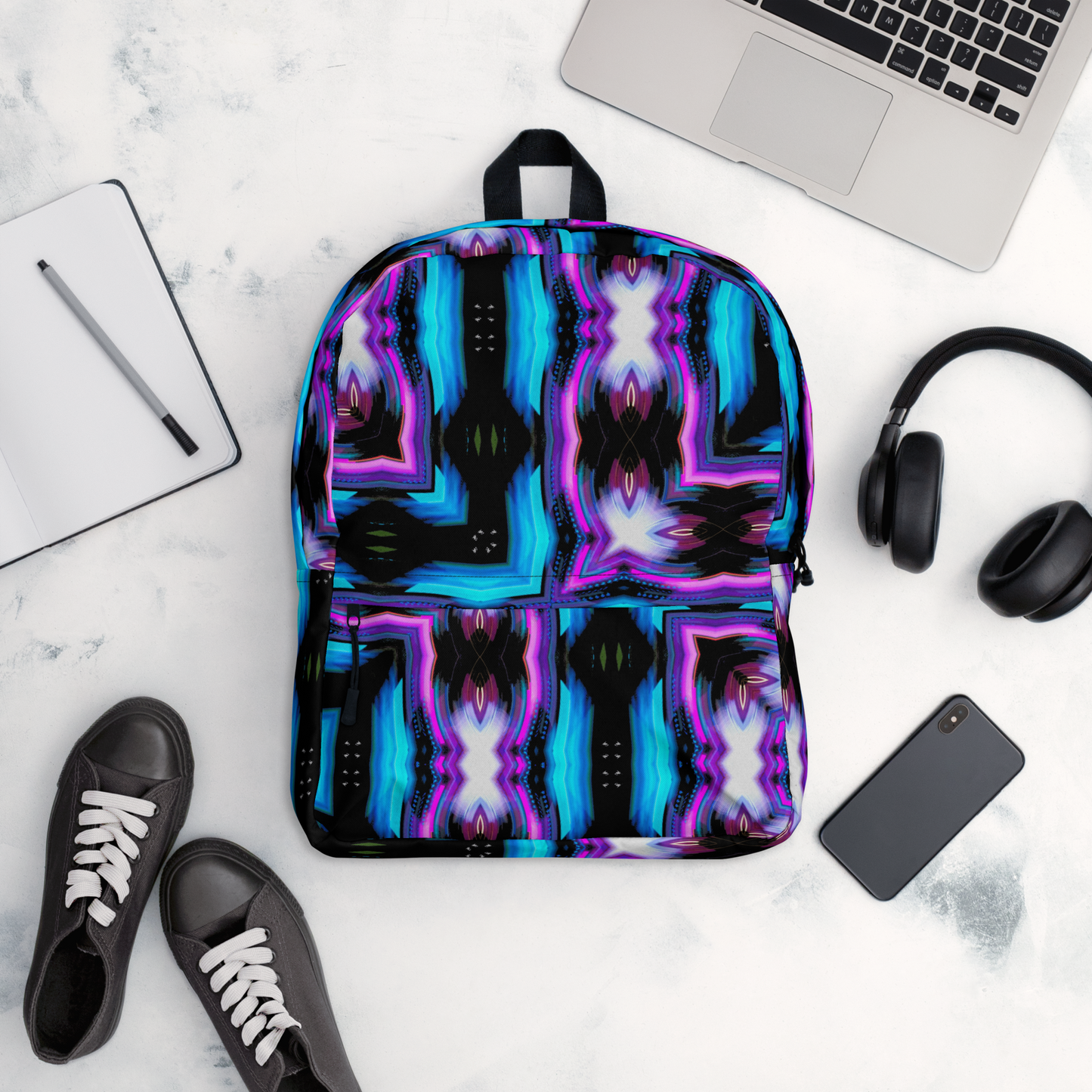 Backpack w/ Front Pocket (Neon Purple & Blue)