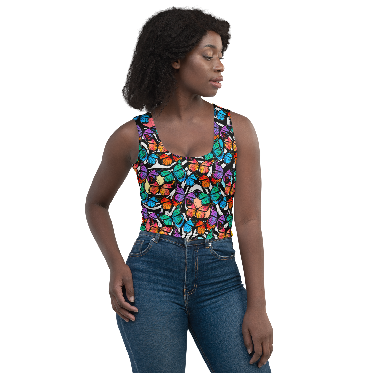 Crop Top (Butterflies - Black & White)