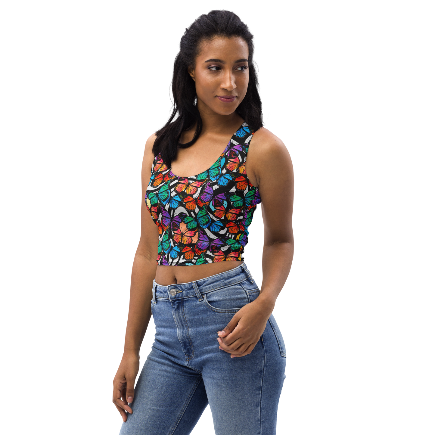 Crop Top (Butterflies - Black & White)