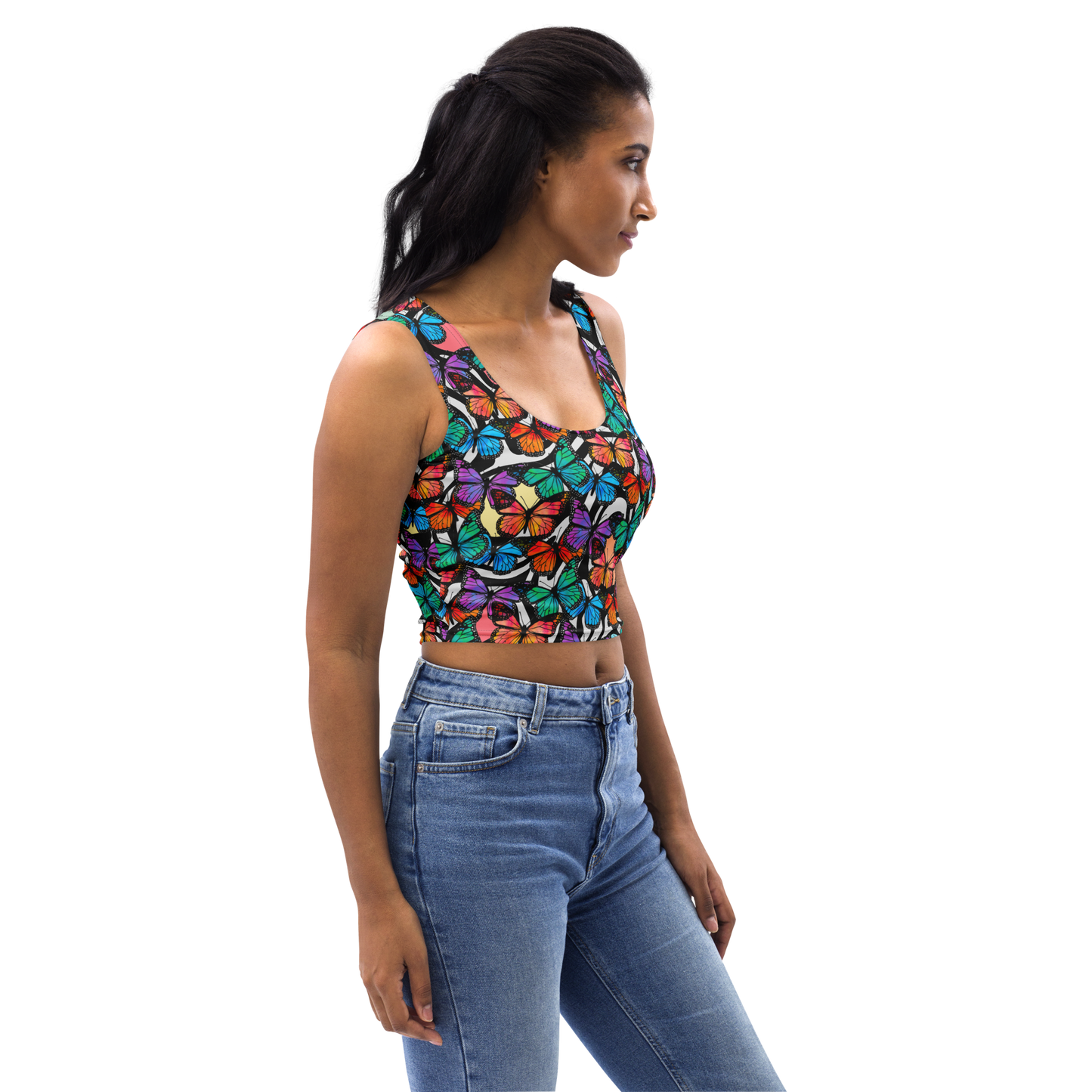 Crop Top (Butterflies - Black & White)