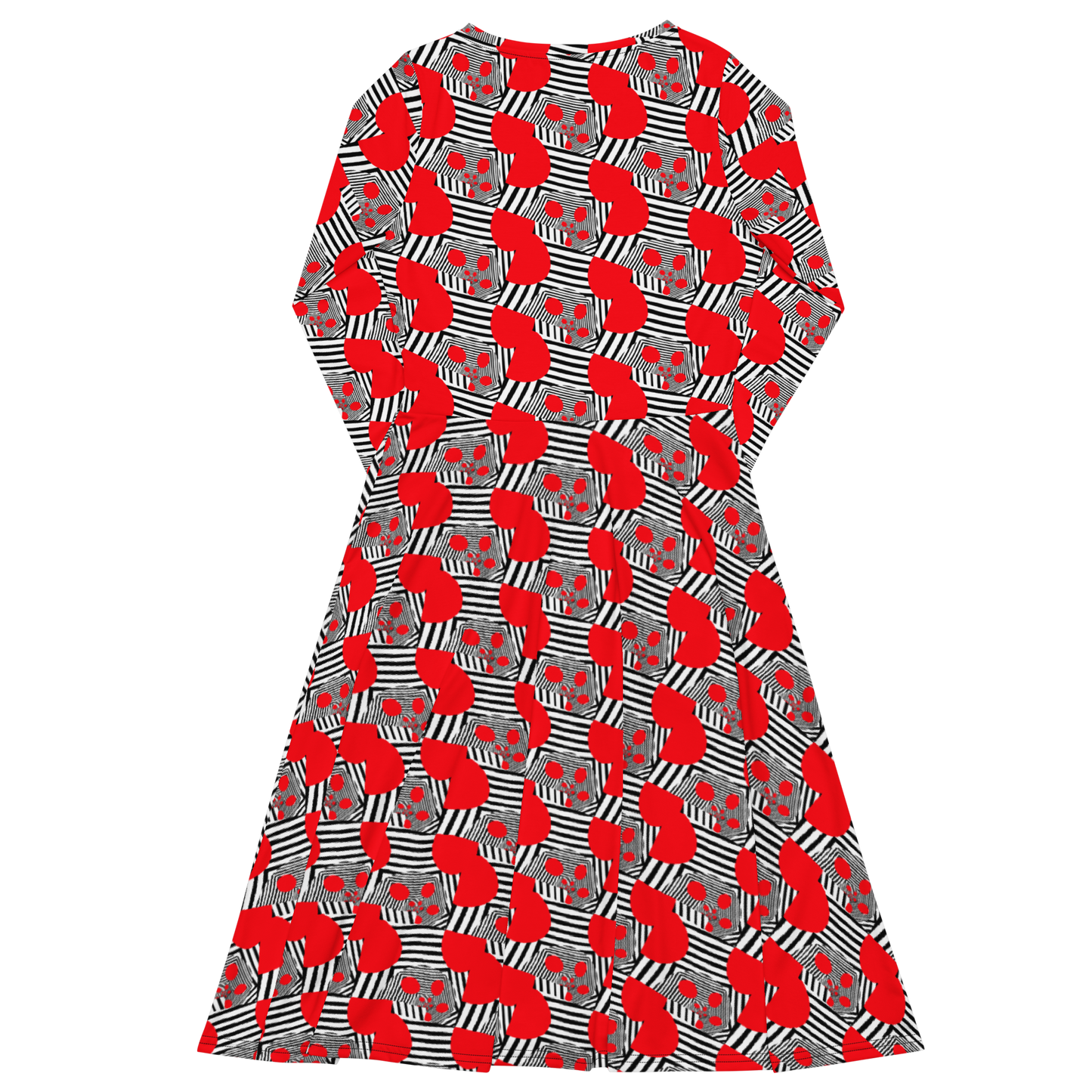 Long sleeve midi dress (Red Geometric)
