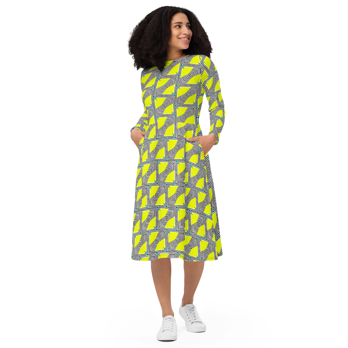 Long sleeve midi dress (Retro Yellow)