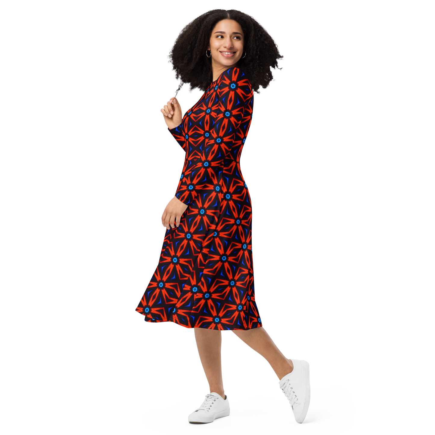 Long sleeve midi dress (Red Star)