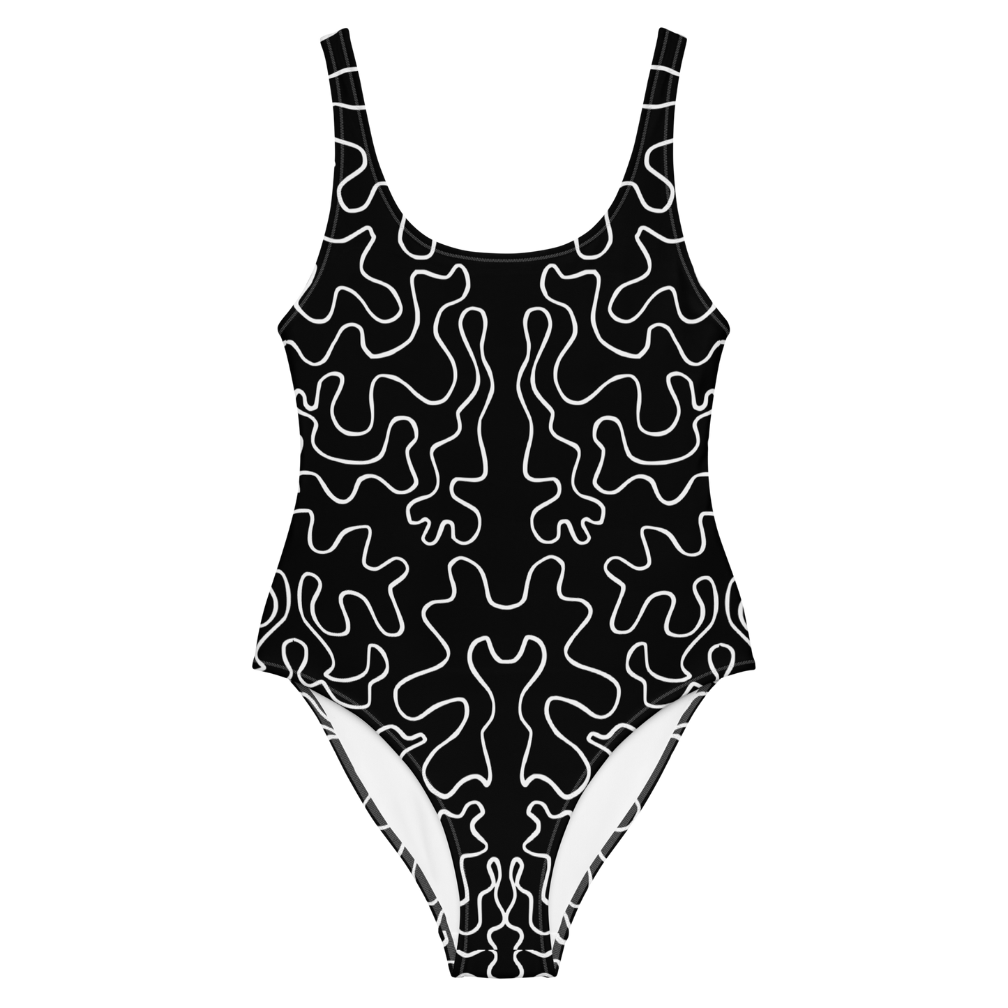 One-Piece Swimsuit (Black & White Squiggle)