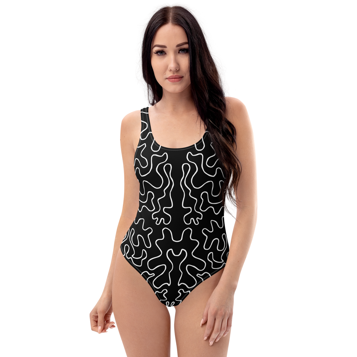 One-Piece Swimsuit (Black & White Squiggle)