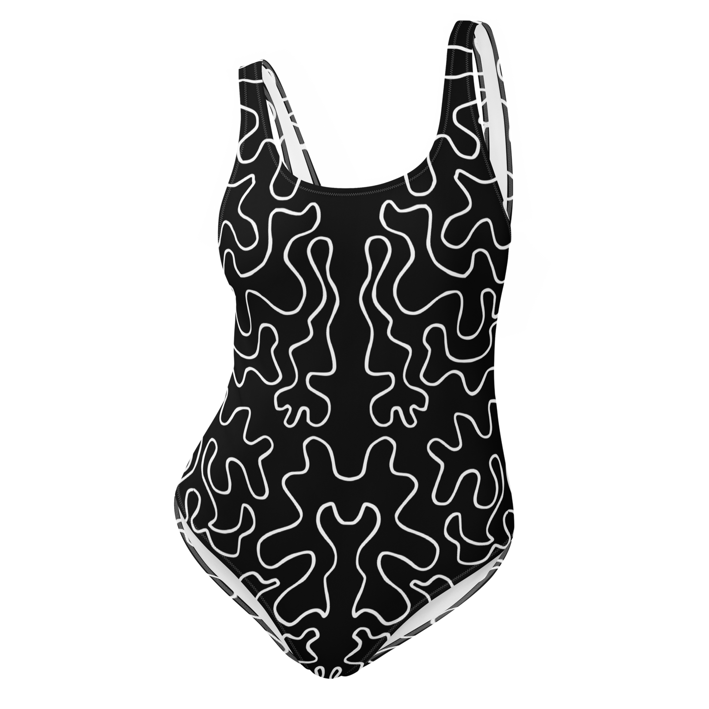 One-Piece Swimsuit (Black & White Squiggle)
