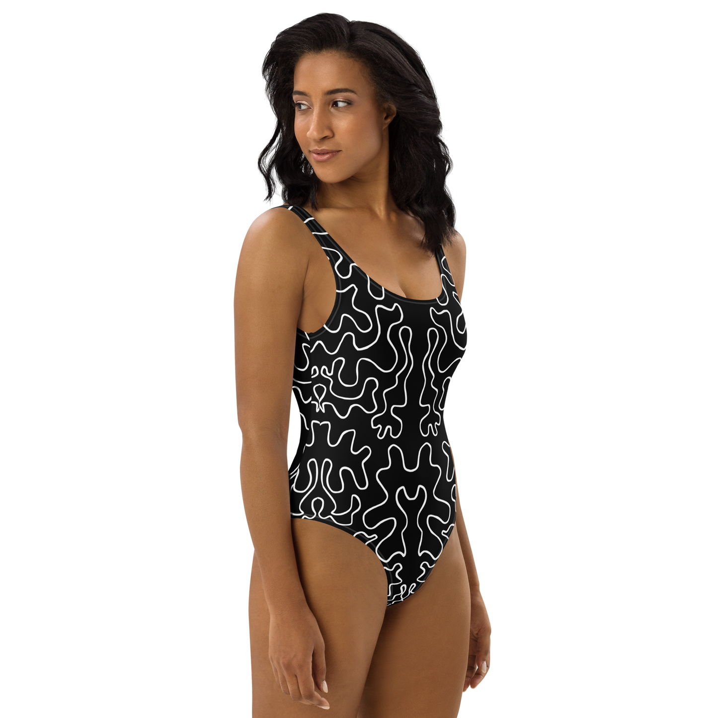 One-Piece Swimsuit (Black & White Squiggle)