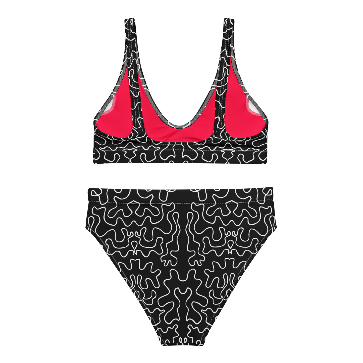 High-waisted bikini (Black & White Squiggle)