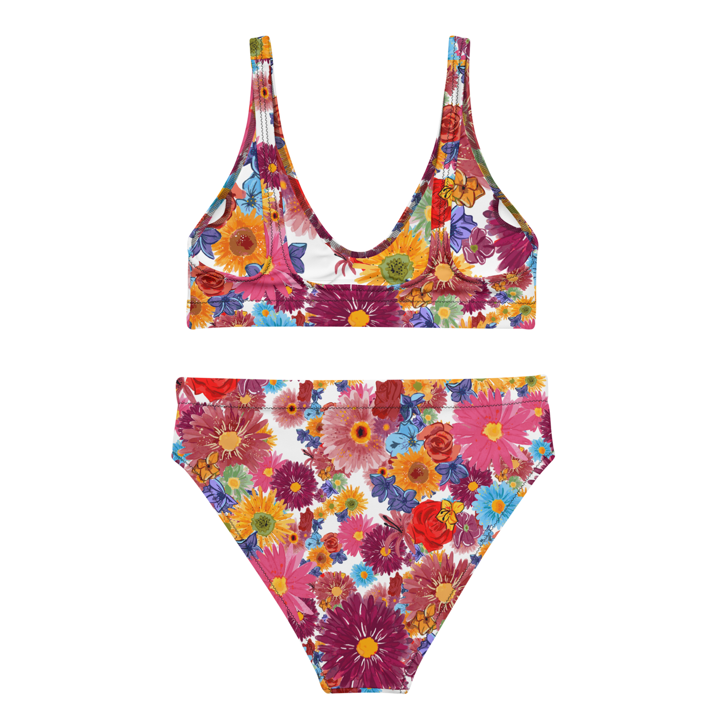 High-waisted bikini (Watercolor Flowers)