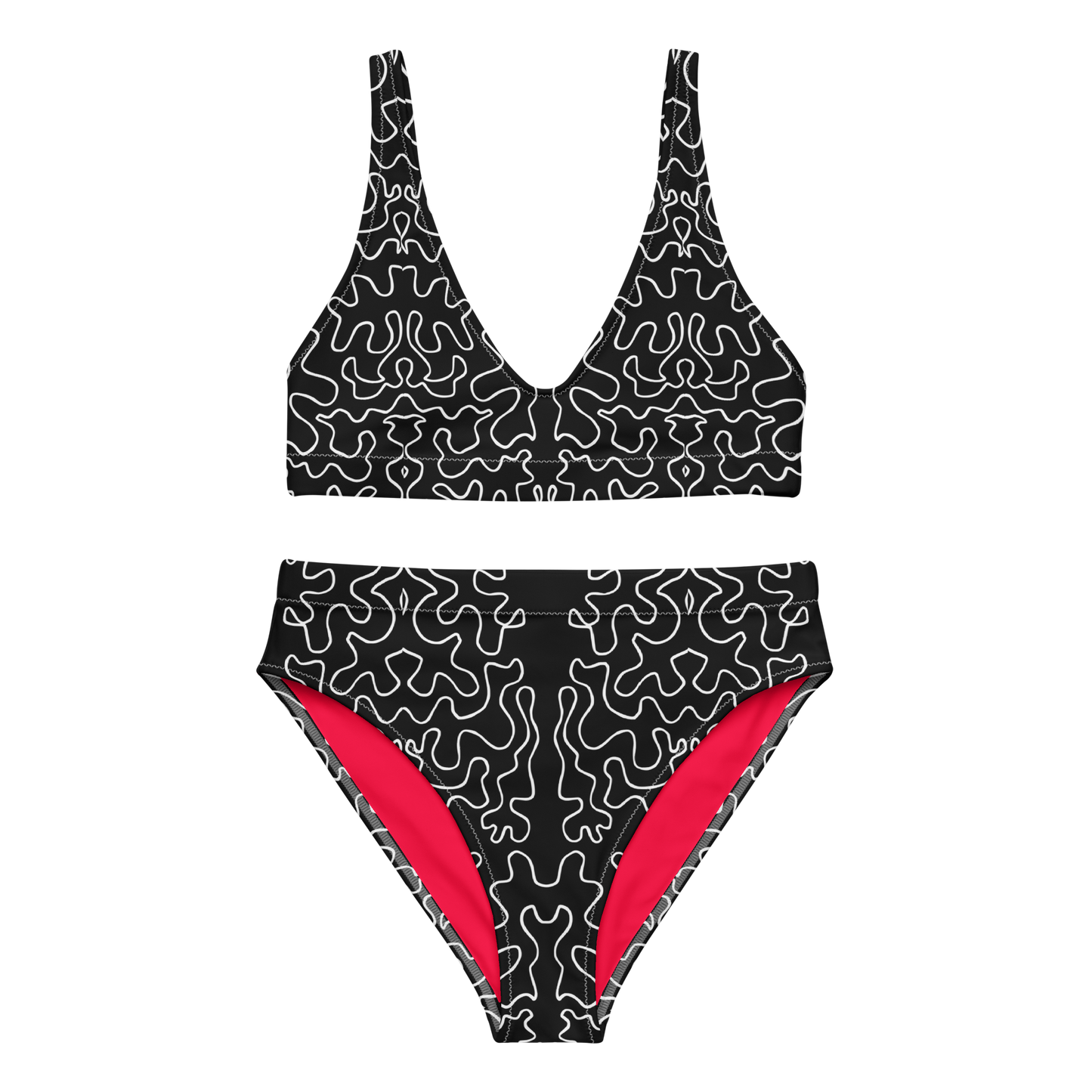High-waisted bikini (Black & White Squiggle)