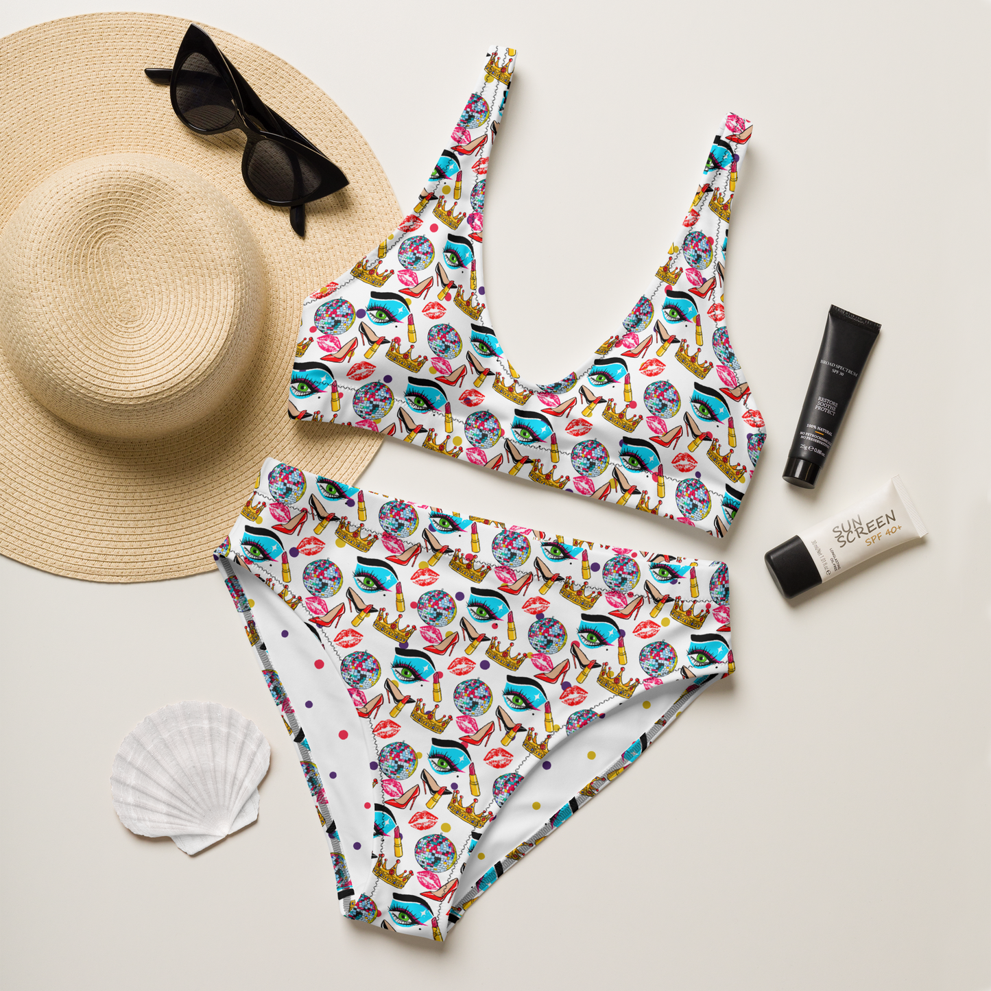High-waisted bikini (Drag|Polka Dots)