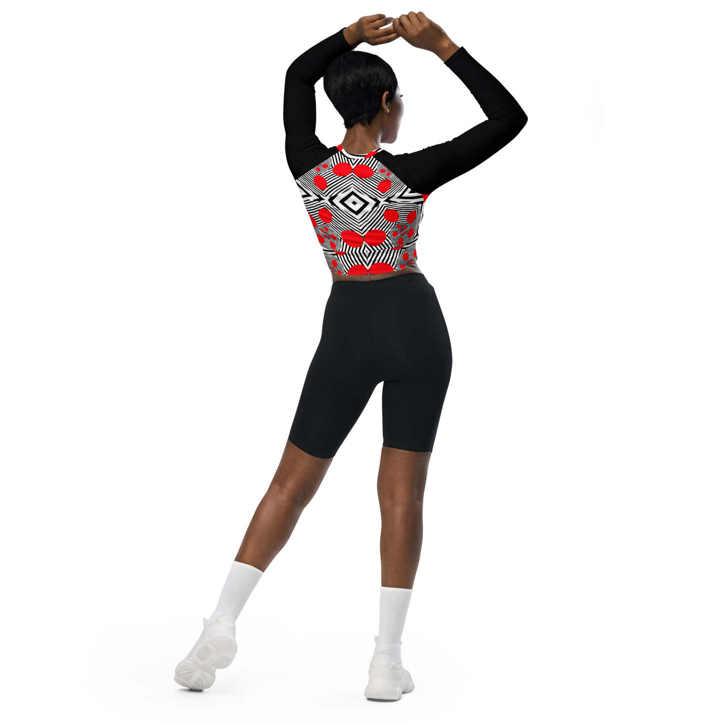 Long-sleeve crop top (Red Geometric)