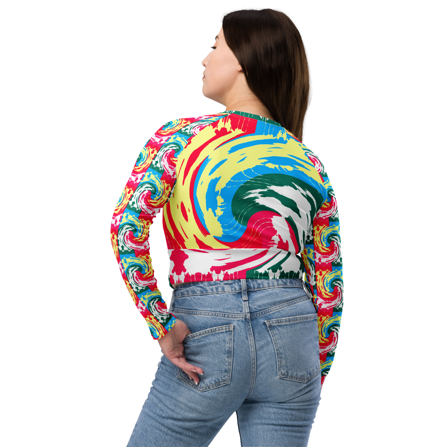 Long-sleeve crop top (Pink Waves)