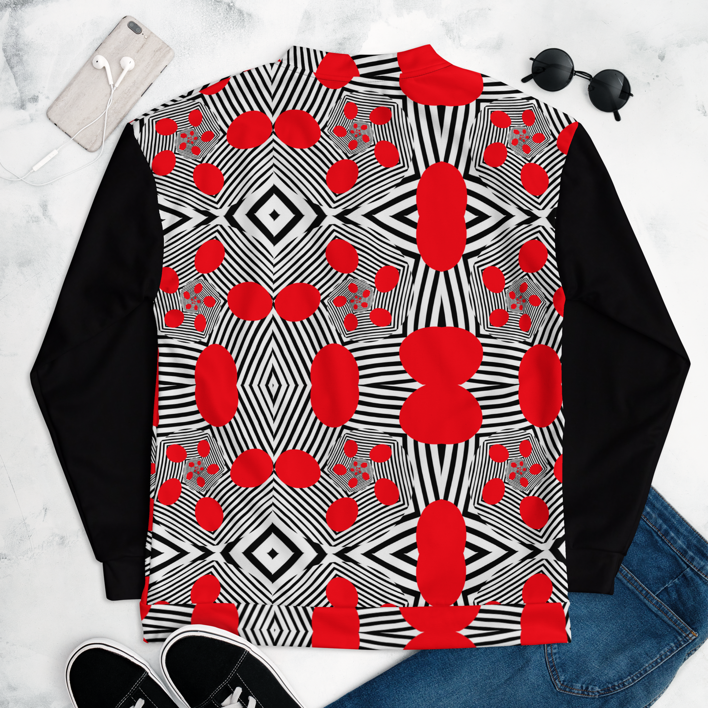 Unisex Bomber Jacket (Red Geometric)