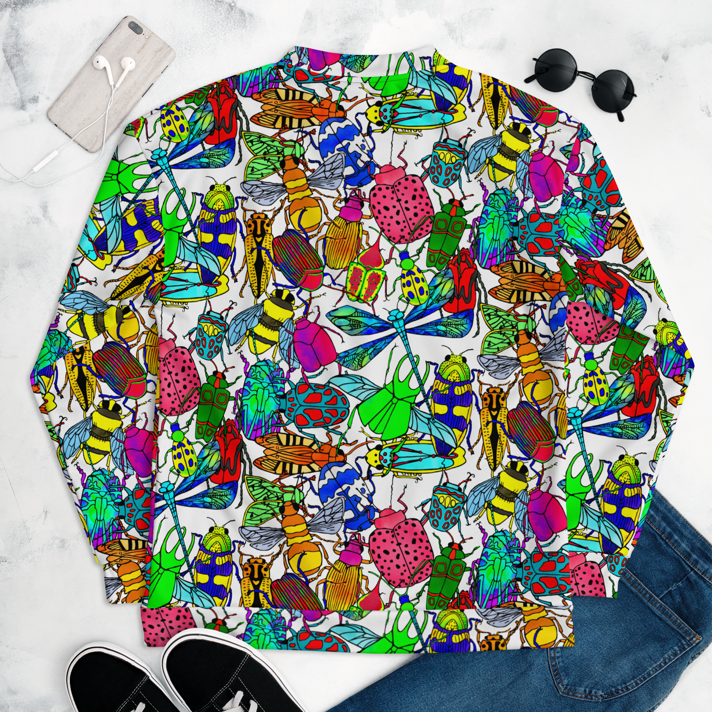 Unisex Bomber Jacket (Bugs|White)