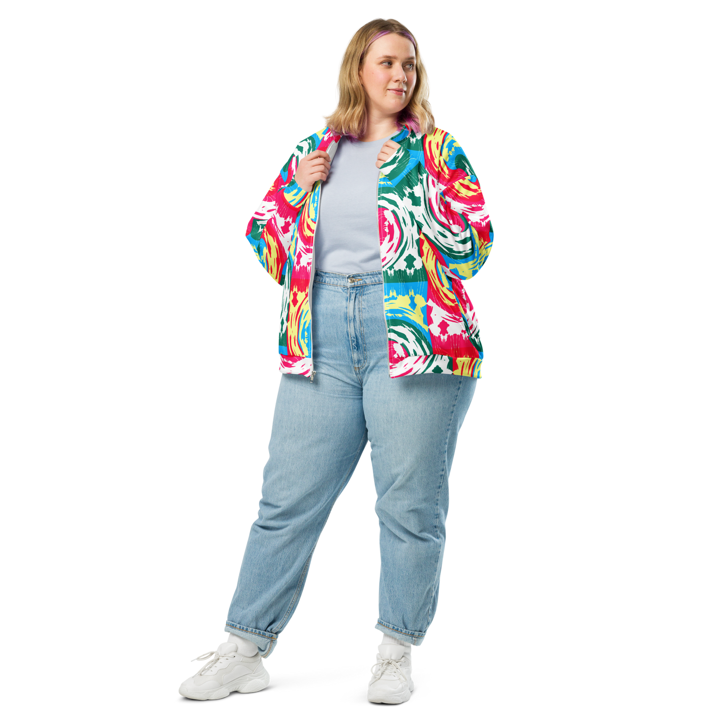 Unisex Bomber Jacket (Pink Waves)