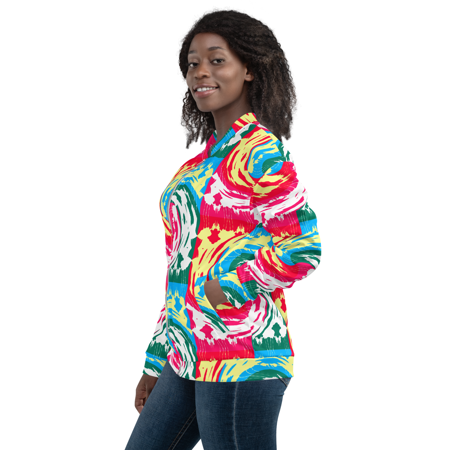 Unisex Bomber Jacket (Pink Waves)