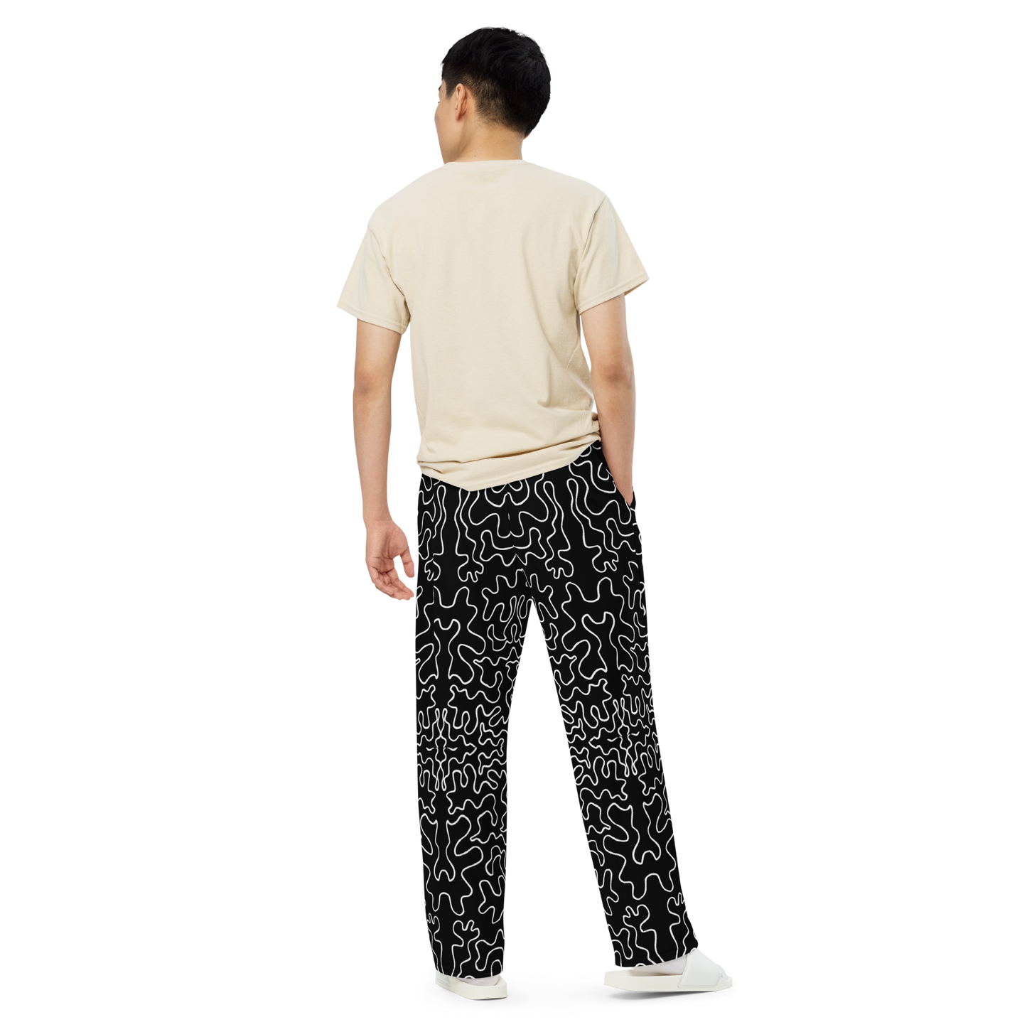 Unisex wide-leg pants (Black & White Squiggle)