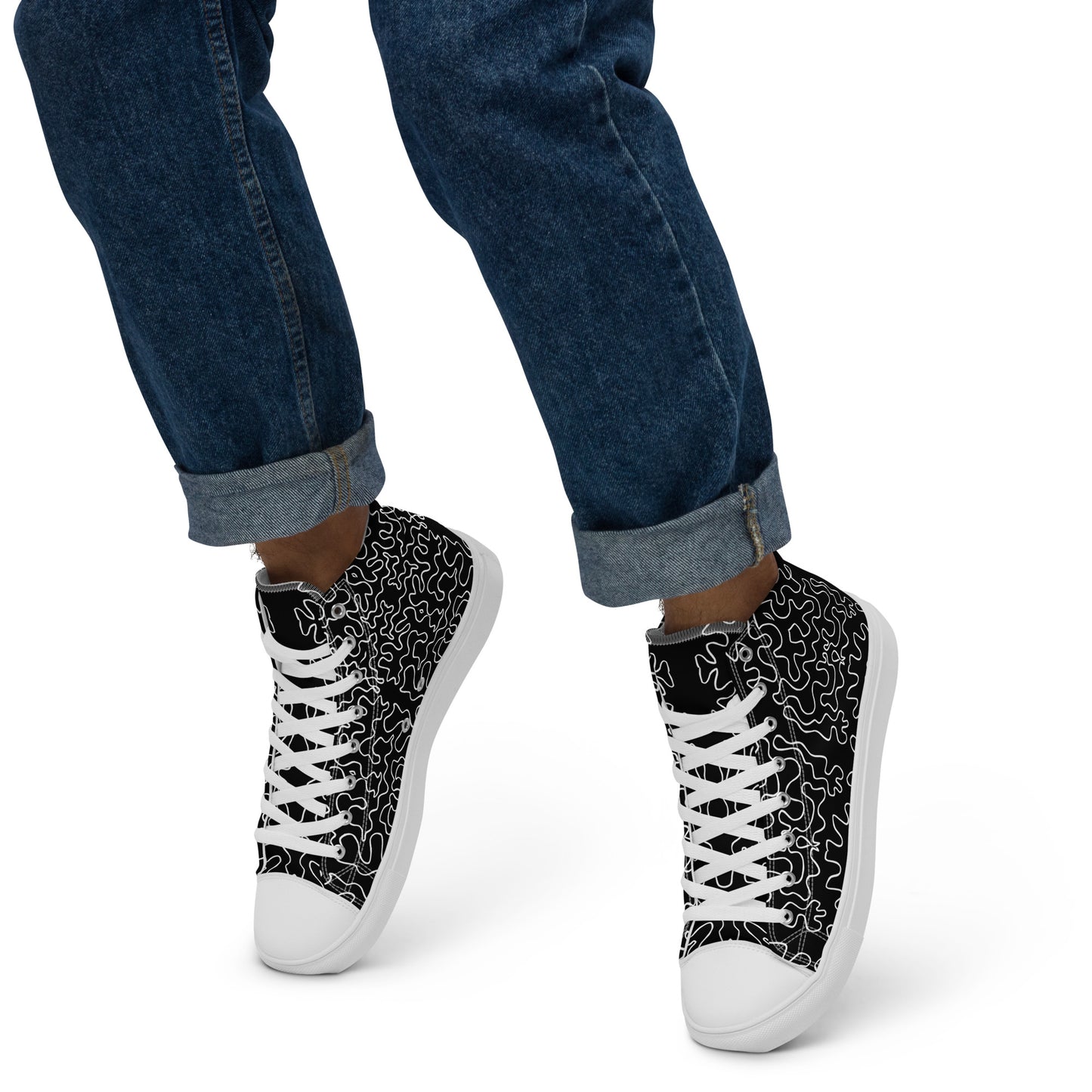 Men’s high top canvas shoes (Black & White Squiggle)