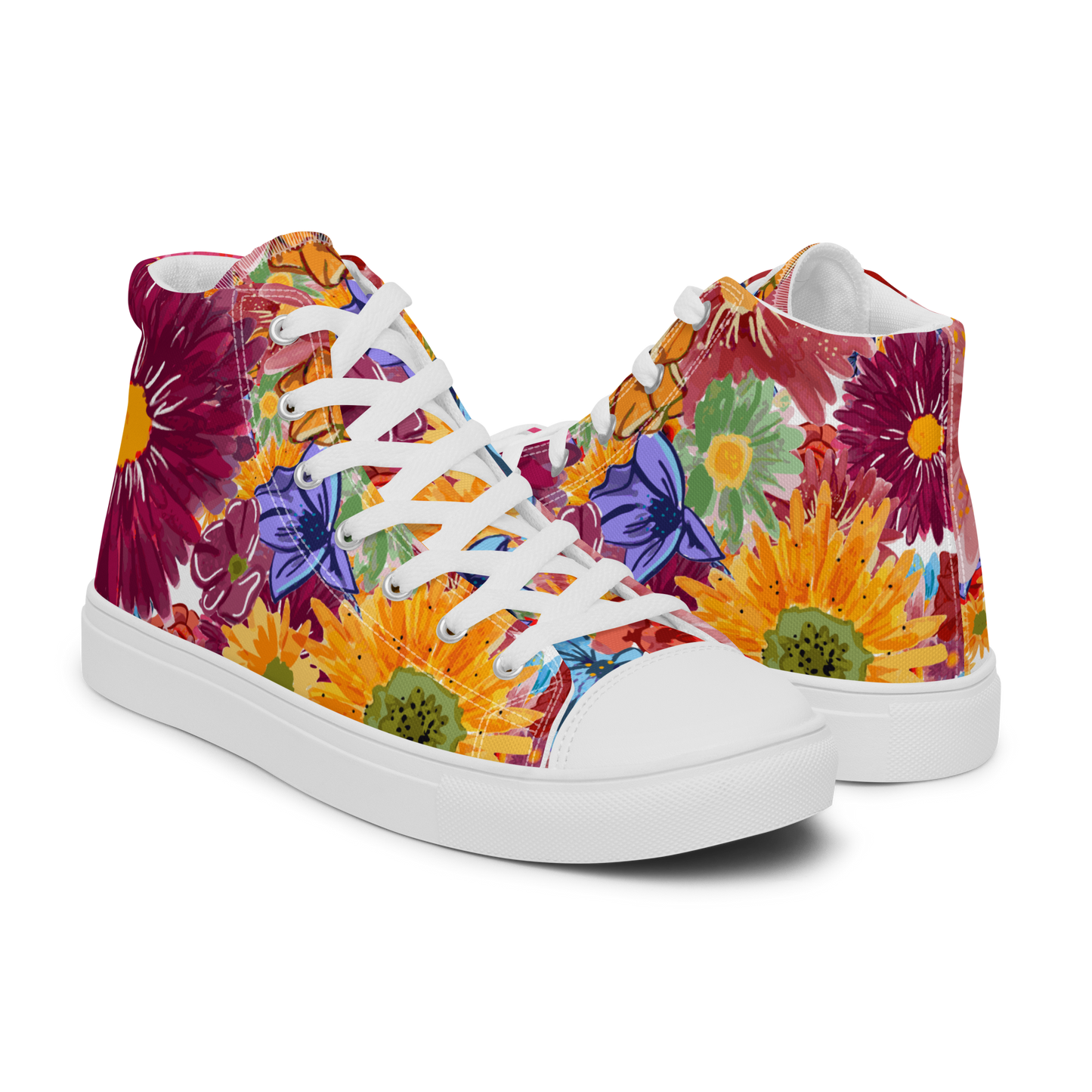 Women’s high top canvas shoes (Watercolor Flowers)