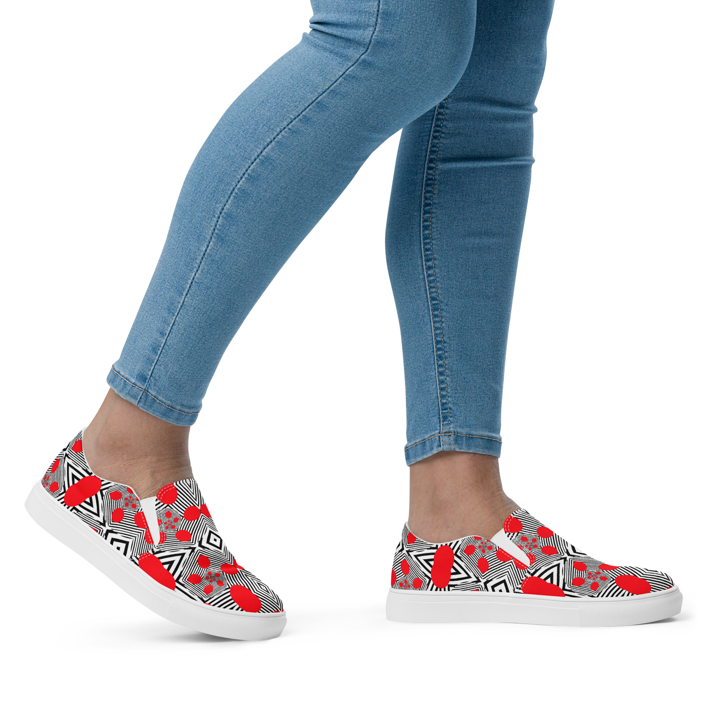 Women’s slip-on canvas shoes (Red Geometric)