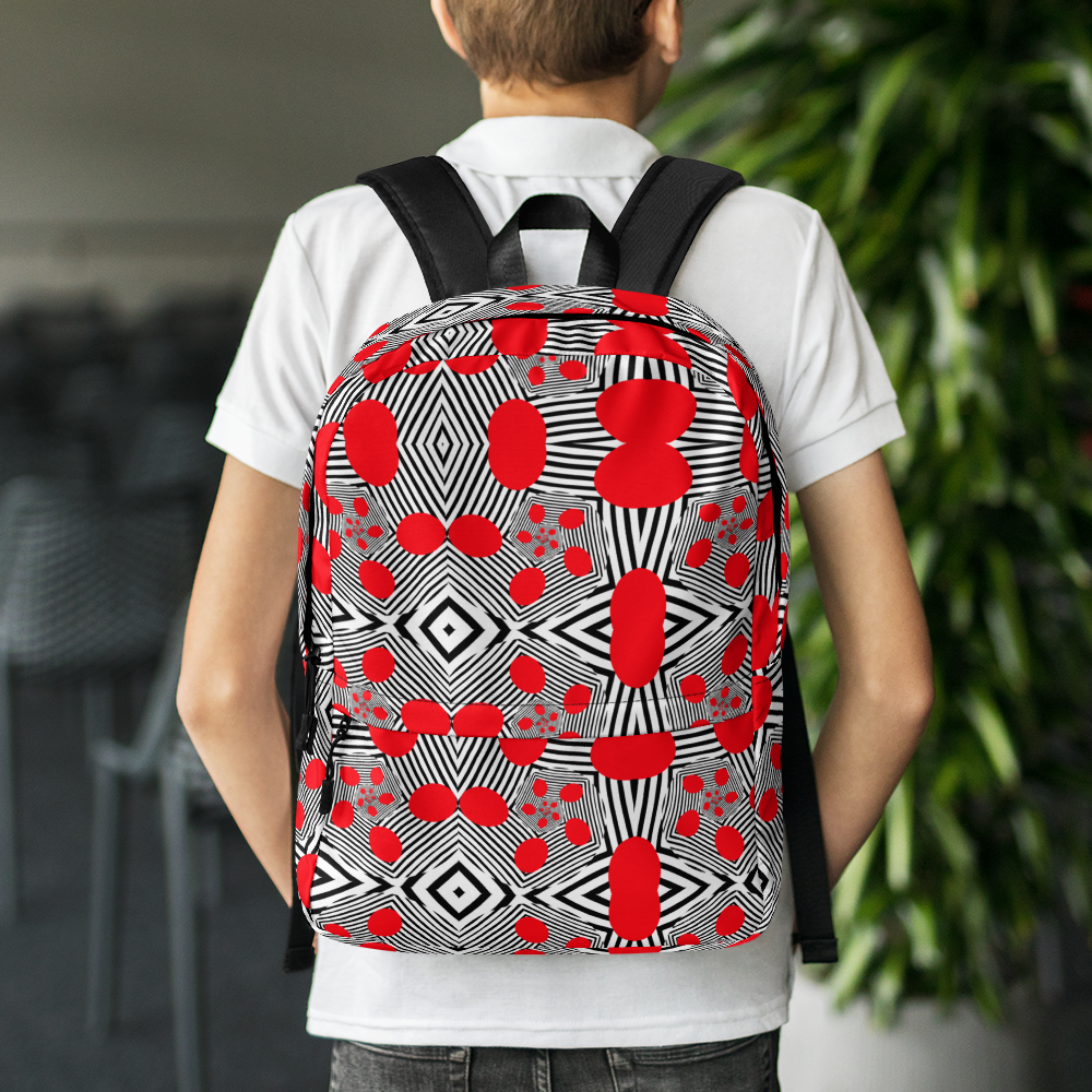 Backpack w/ Front Pocket (Red Geometric)