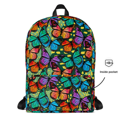 Backpack w/ Front Pocket (Butterflies - Green)