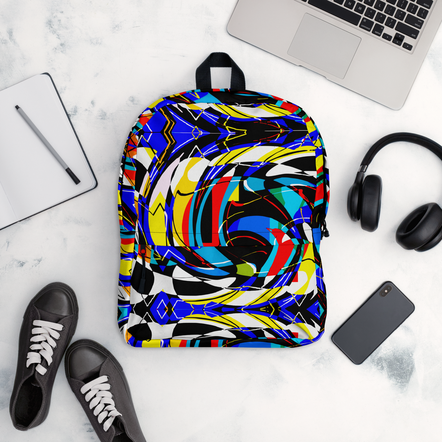 Backpack w/ Front Pocket (Blue Swirls)