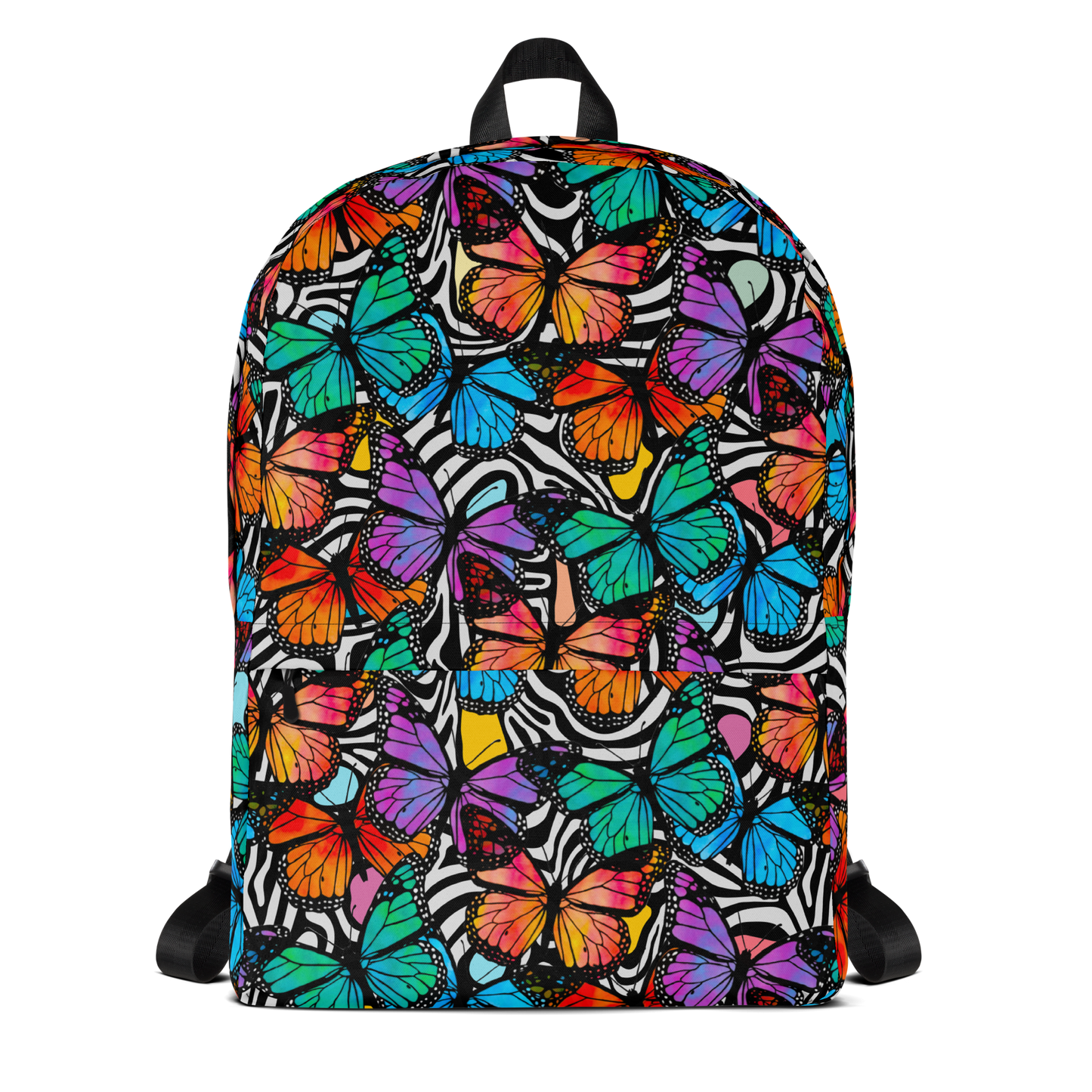 Backpack w/ Front Pocket (Butterflies - Black & White)