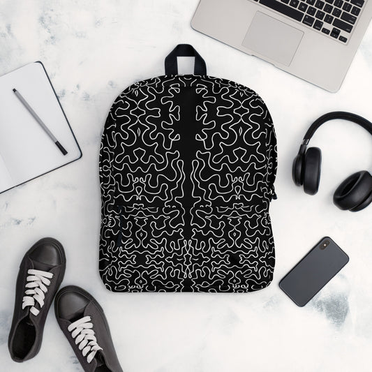 Backpack w/ Front Pocket (Black & White Squiggle)