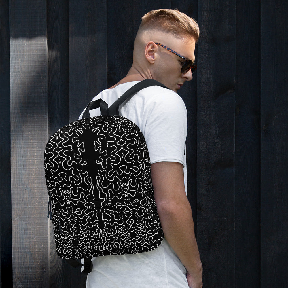 Backpack w/ Front Pocket (Black & White Squiggle)