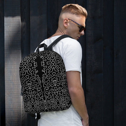 Backpack w/ Front Pocket (Black & White Squiggle)