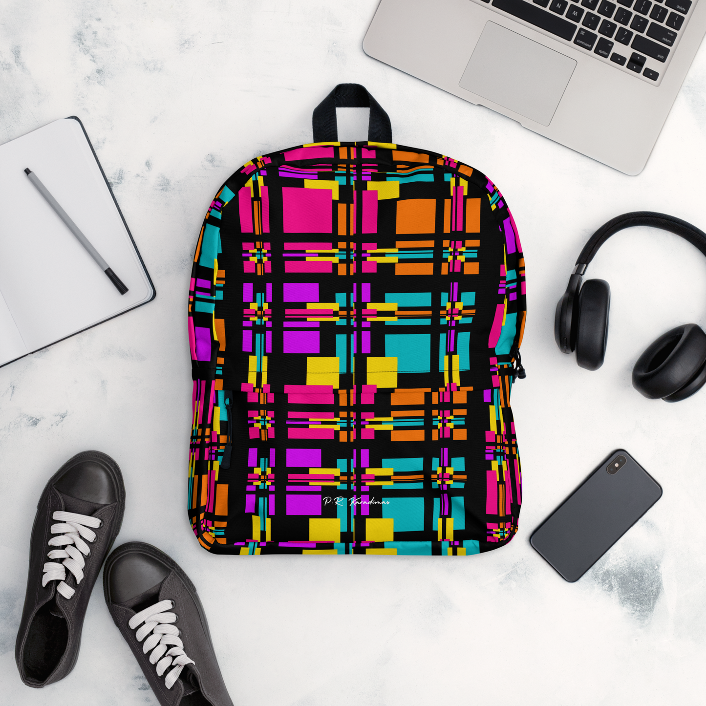 Backpack w/ Front Pocket (Rainbow Plaid)