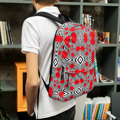 Backpack w/ Front Pocket (Red Geometric)