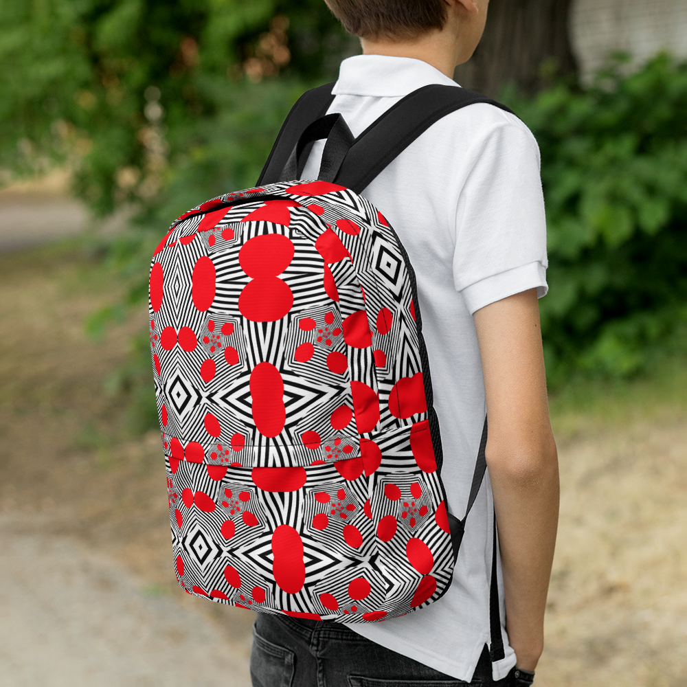 Backpack w/ Front Pocket (Red Geometric)