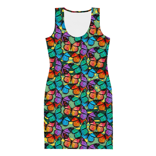 Bodycon dress (Butterflies - Green)