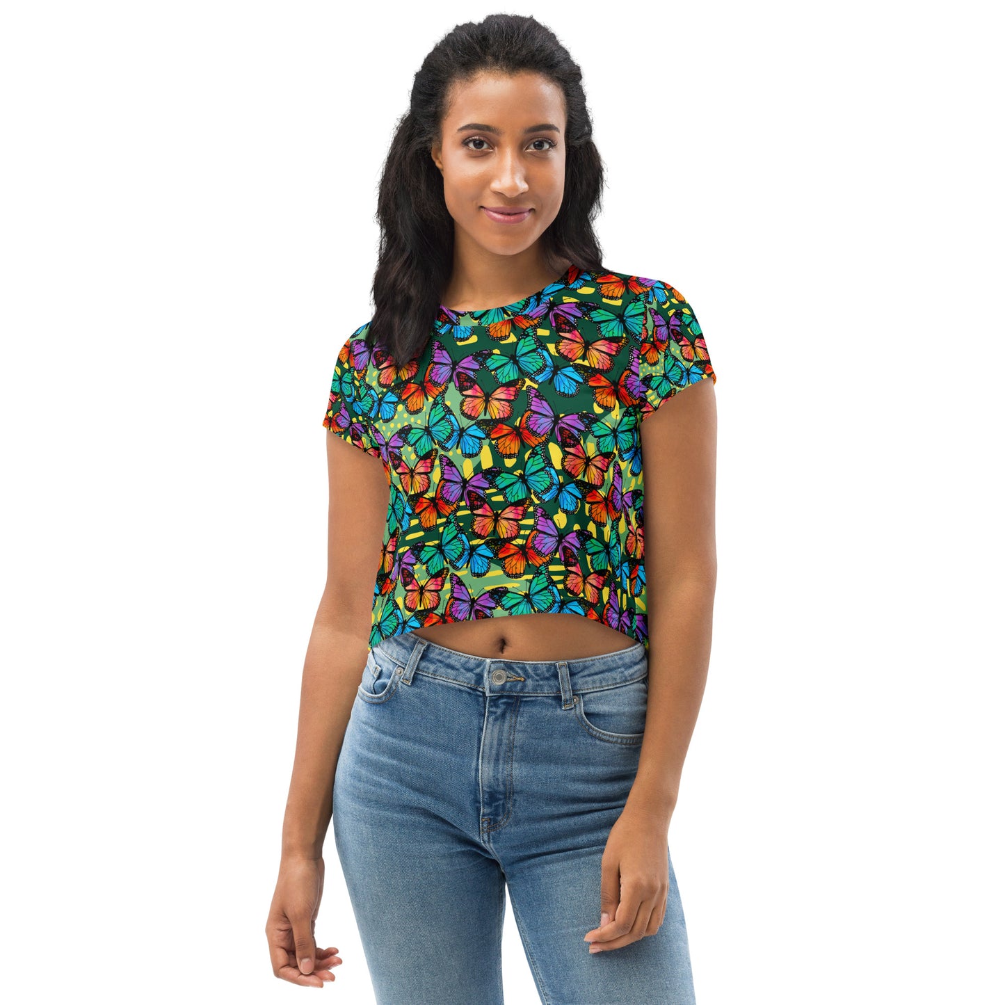 Crop Tee (Butterflies - Green)