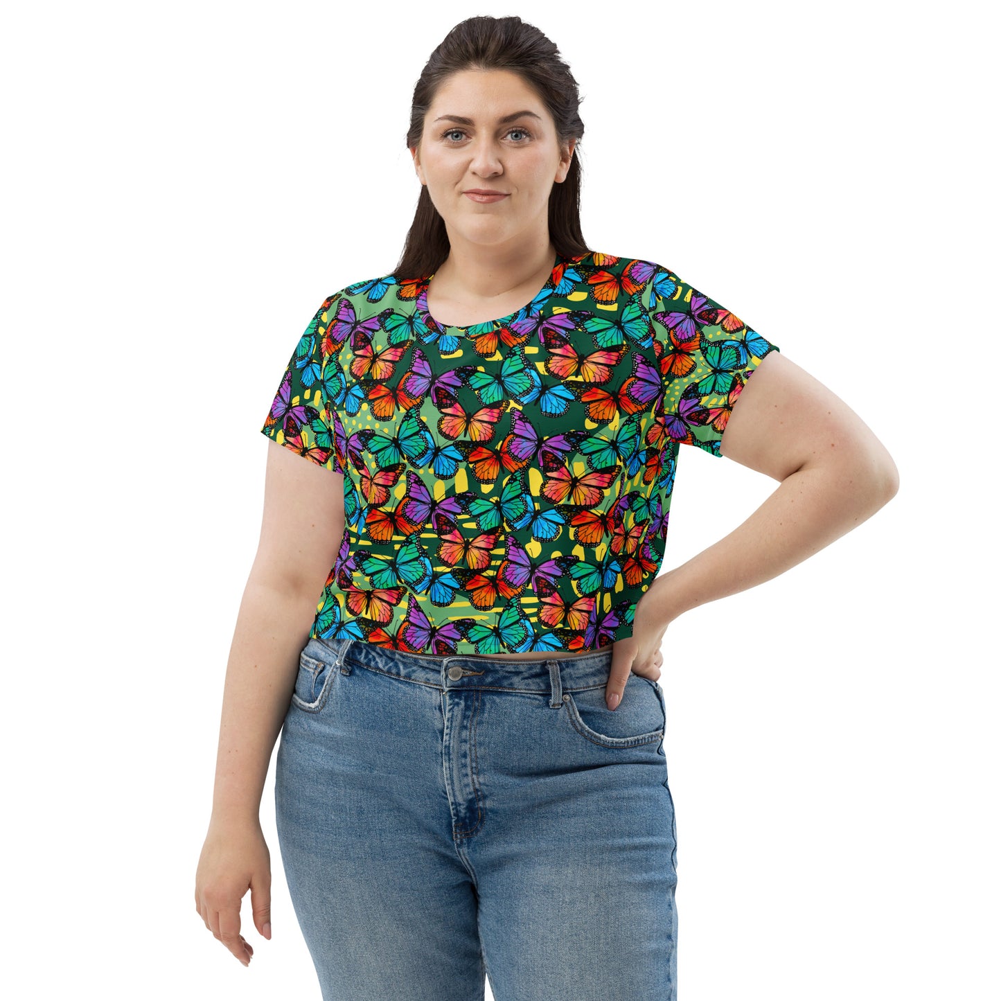 Crop Tee (Butterflies - Green)