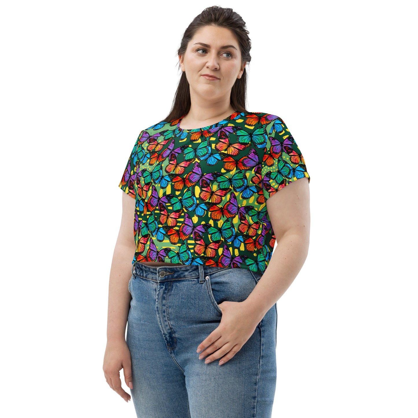 Crop Tee (Butterflies - Green)