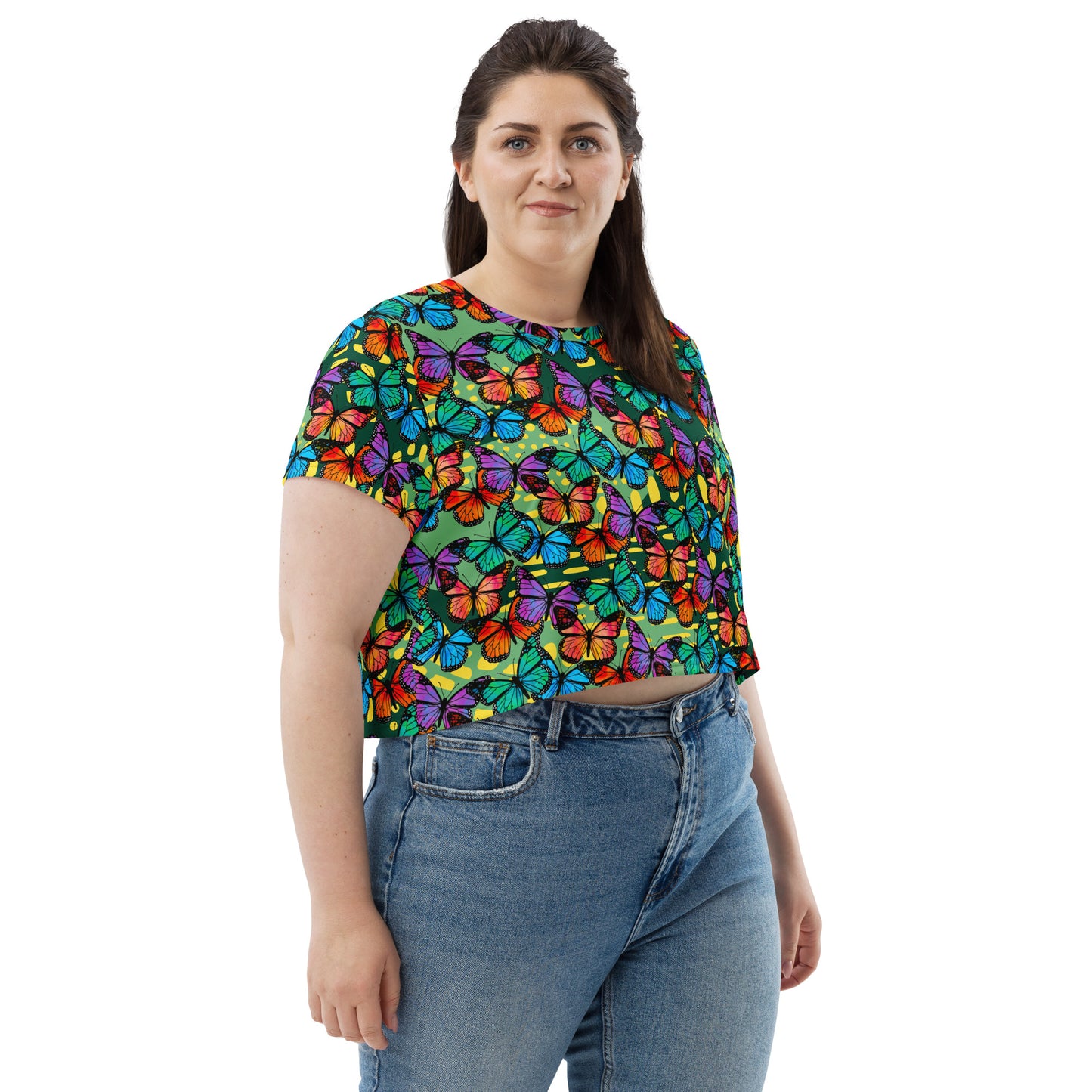 Crop Tee (Butterflies - Green)