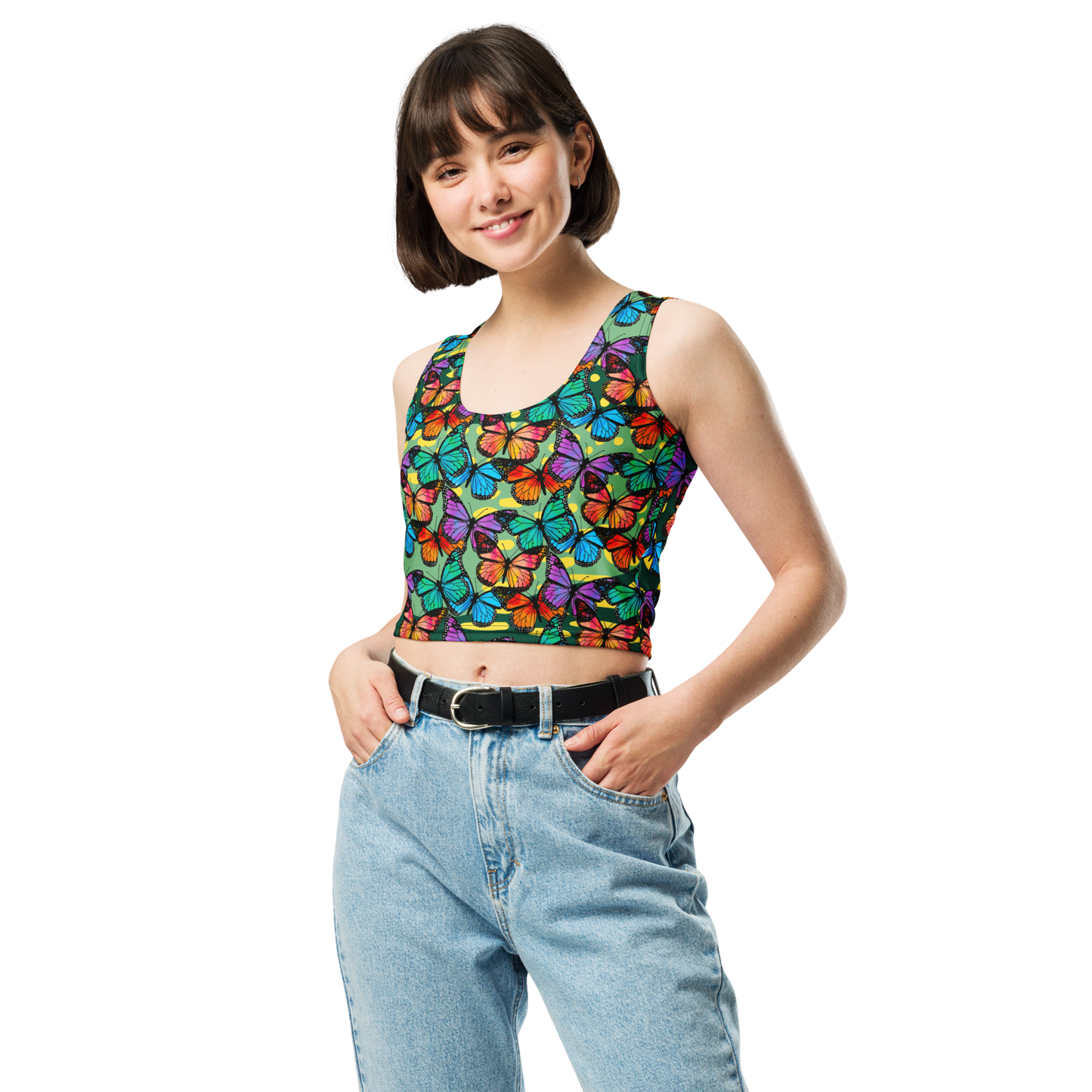 Crop Top (Butterflies - Green)