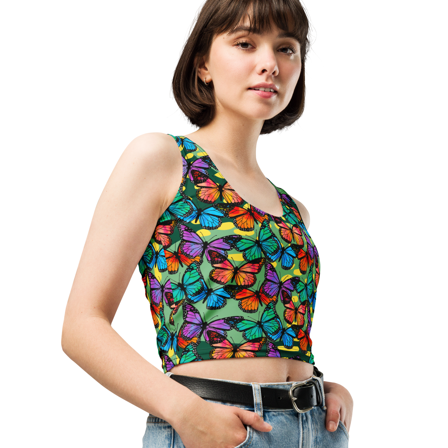 Crop Top (Butterflies - Green)