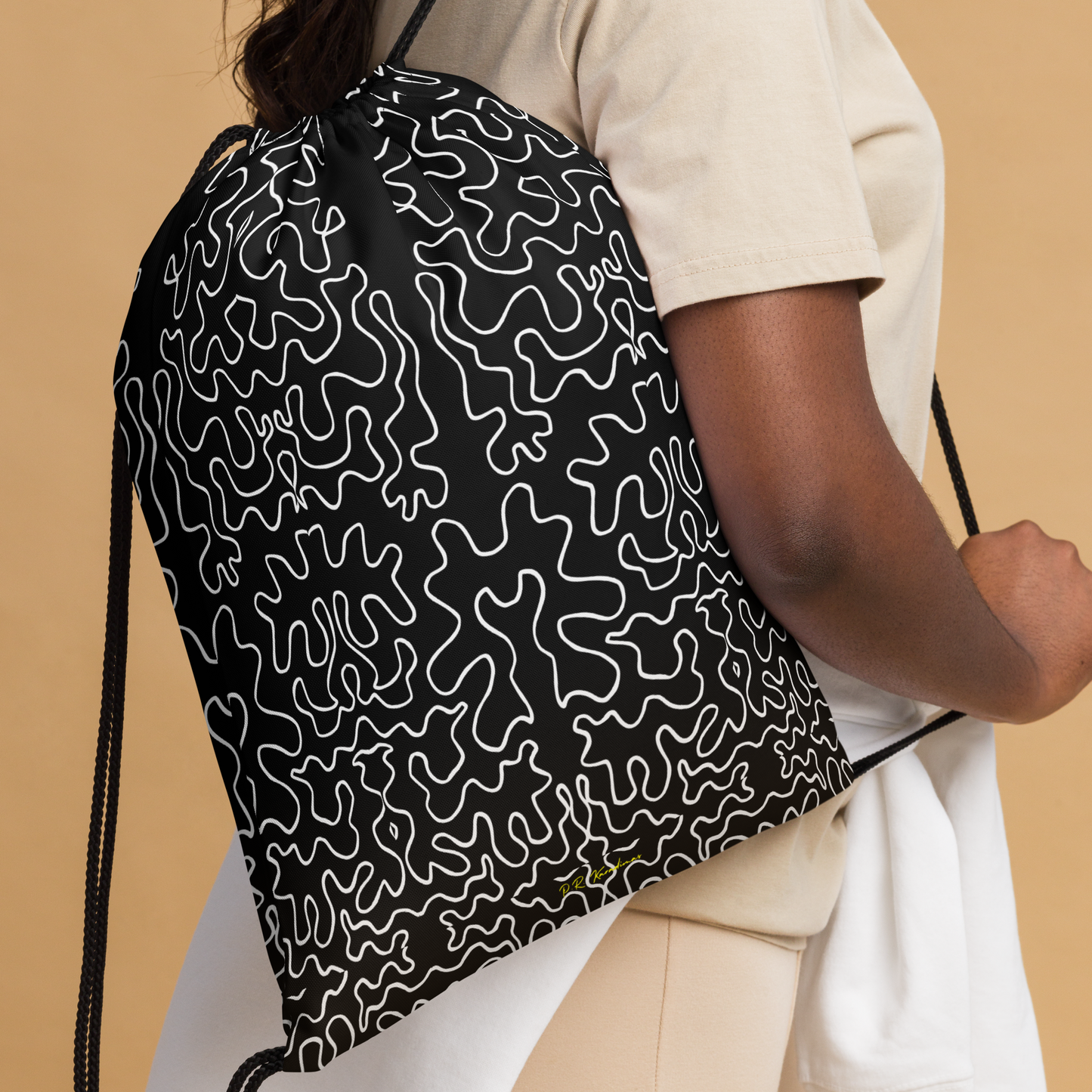 Drawstring bag (Black & White Squiggle)