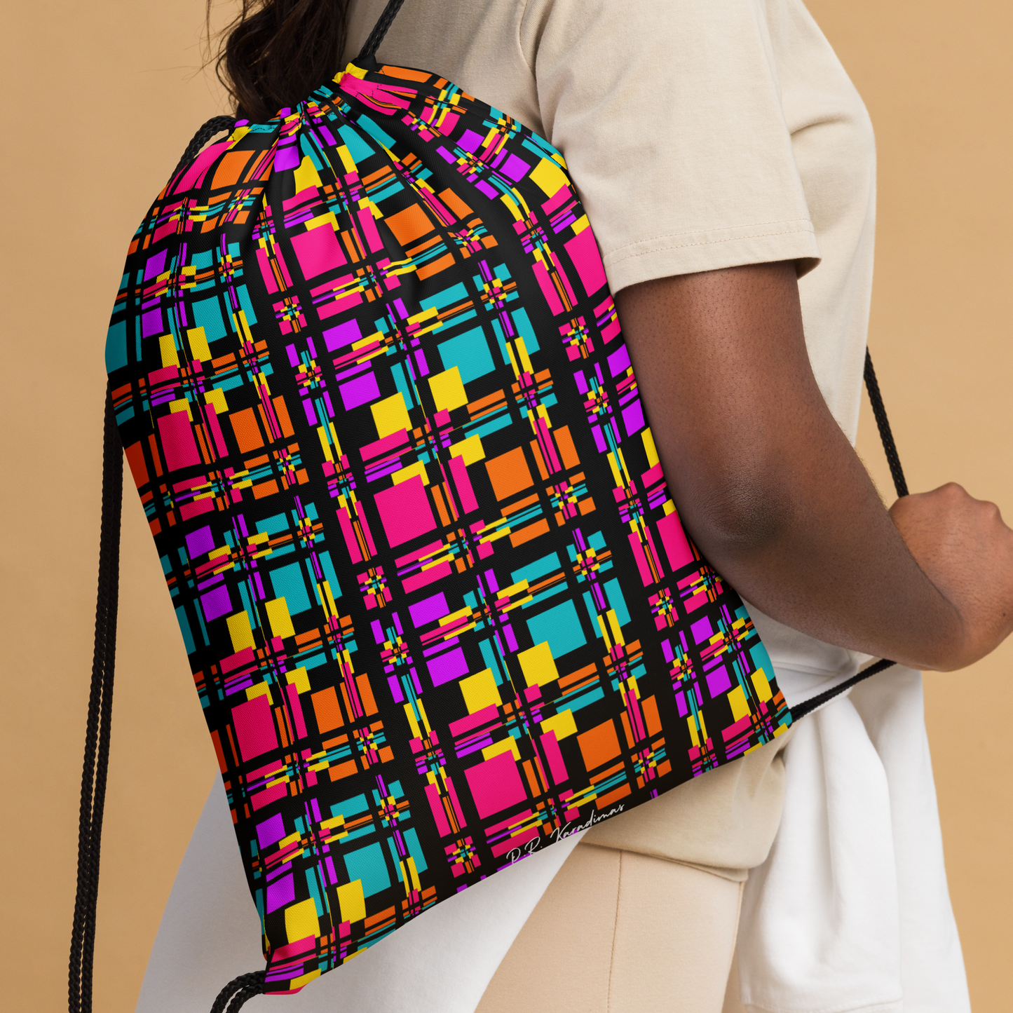 Drawstring bag (Rainbow Plaid)