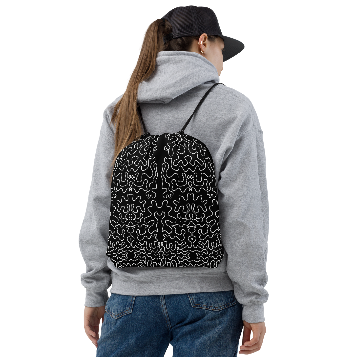 Drawstring bag (Black & White Squiggle)