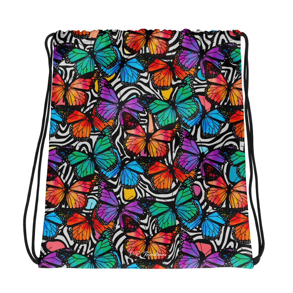 Drawstring bag (Butterflies - Black & White)