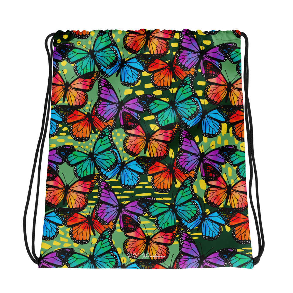 Drawstring bag (Butterflies - Green)