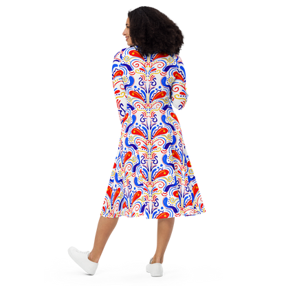 Long sleeve midi dress (Talavera-inspired|White)