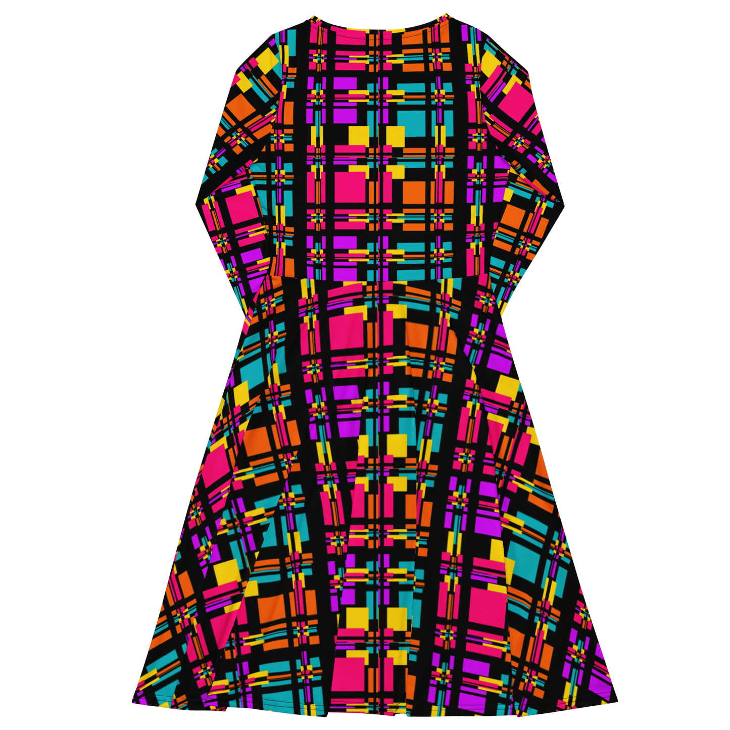 Long sleeve midi dress (Rainbow Plaid)