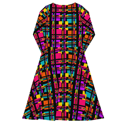 Long sleeve midi dress (Rainbow Plaid)